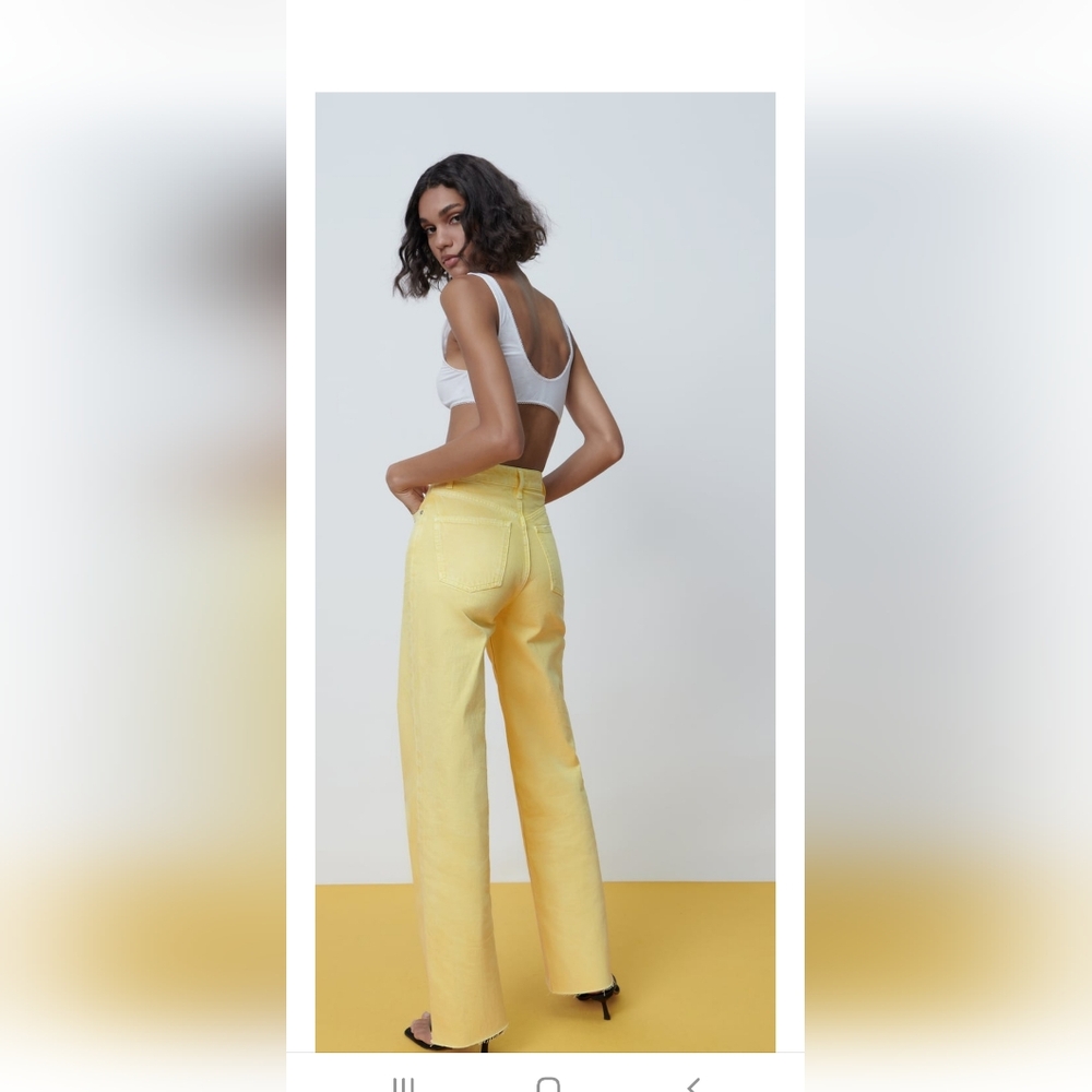 BNWT Zara Wide Leg Full Lenght High Rise Yellow Jeans US 4